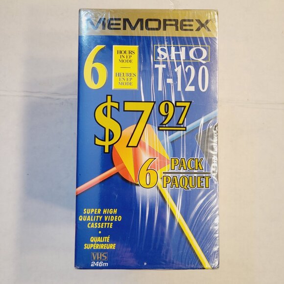 Memorex SHQ T-120 Blank VHS Tapes 6 Hours Video Cassettes 6 Pack - Picture 2 of 6